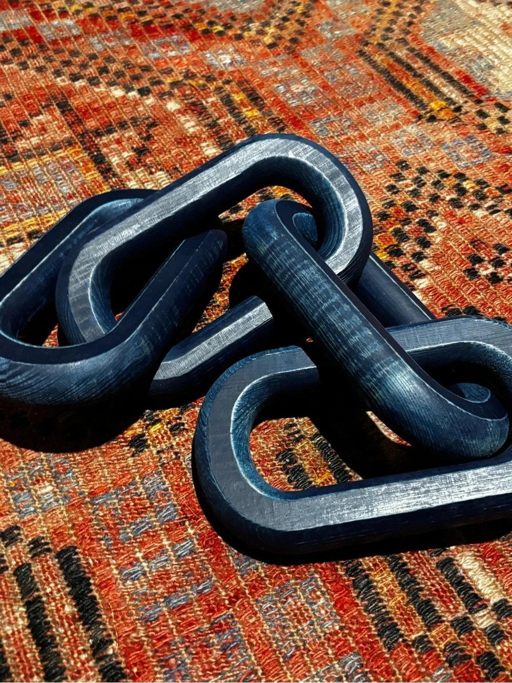 Decorative Blue Wooden Chain Link Sculpture